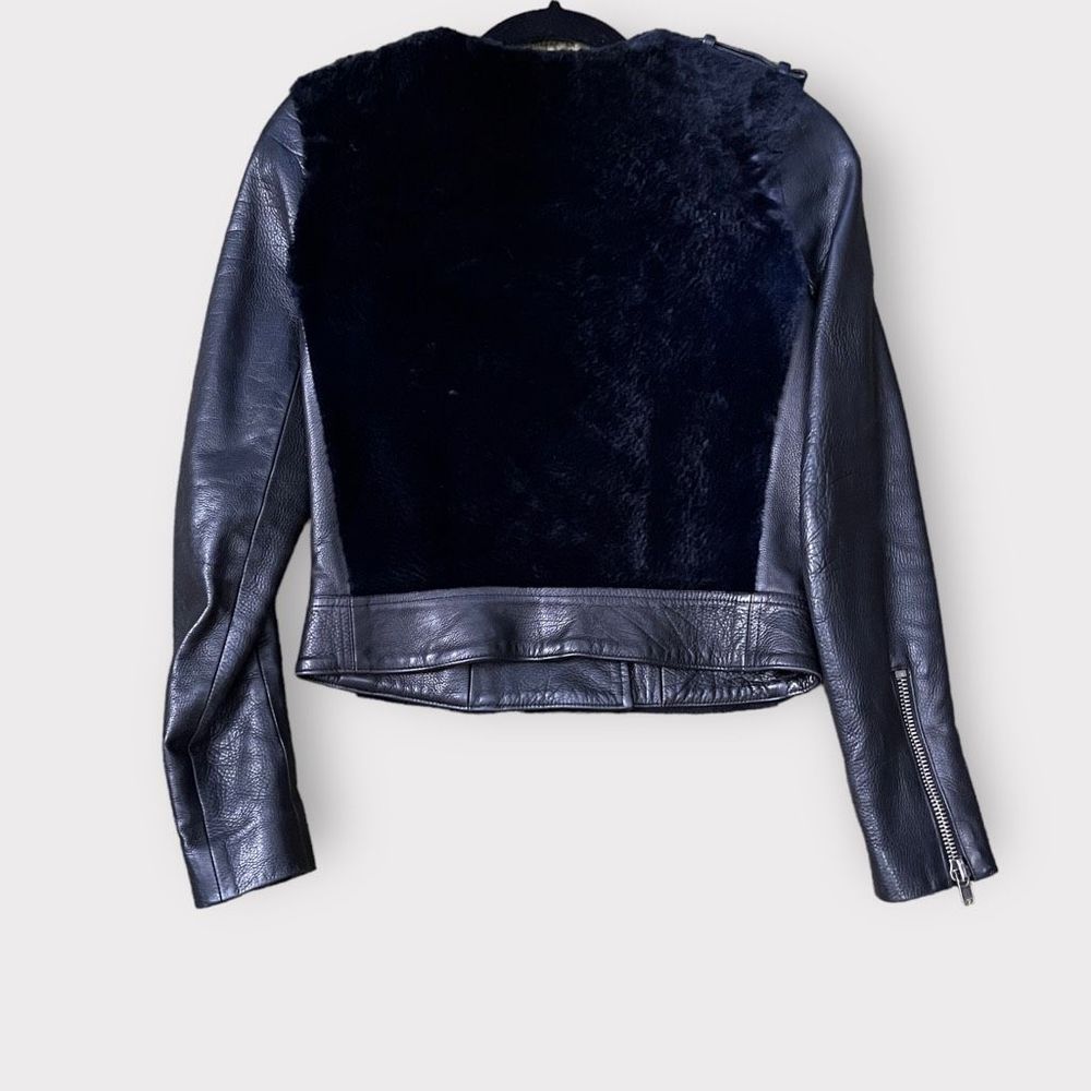 ALC Sadie Leather & Fur Jacket 0 Black Womens Moto Motorcycle Biker A.L.C. - Picture 3 of 9